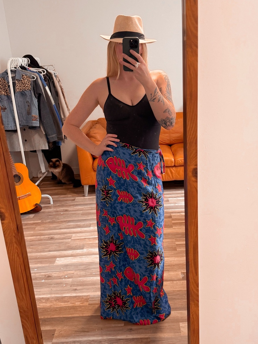 Vintage Blue and Red Beach Sarong - 90s